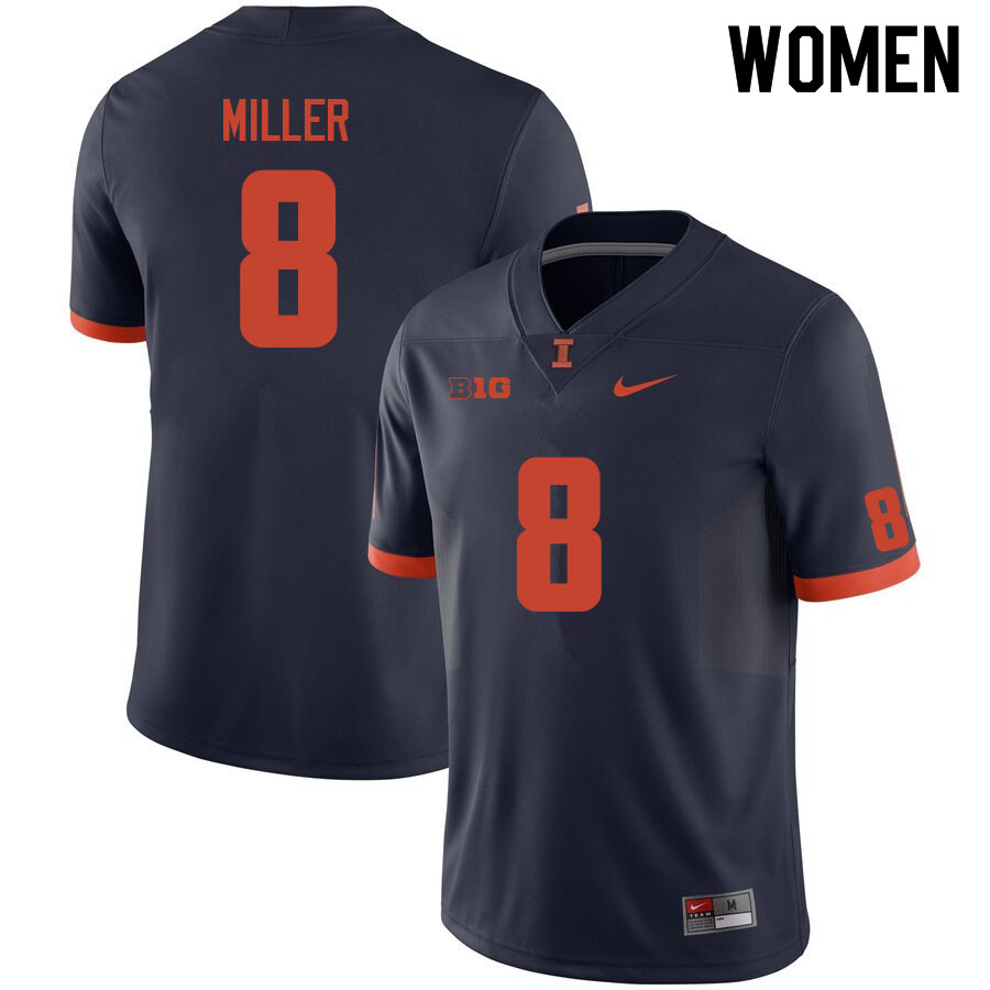 Women #8 Shawn Miller Illinois Fighting Illini College Football Jerseys Sale-Navy